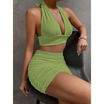 AZ thriving Women's Club Date Night Sexy 2 Piece Outfits Going Out Vocation Sets Miami Dress Medium 69 Yellow Green M