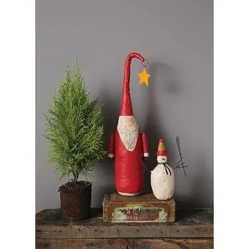 Creative Co-Op Hand Painted Canvas Santa with Hat Decoration