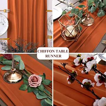 10 Pcs Chiffon Table Runner 10Ft -28x120 Inches Terracotta Sheer Chiffon Table Runner Chiffon Romantic Wedding Runner Overlays for Wedding Decor Birthday Party Bridal Baby Shower Table Decoration