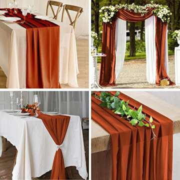 10 Pcs Chiffon Table Runner 10Ft -28x120 Inches Terracotta Sheer Chiffon Table Runner Chiffon Romantic Wedding Runner Overlays for Wedding Decor Birthday Party Bridal Baby Shower Table Decoration