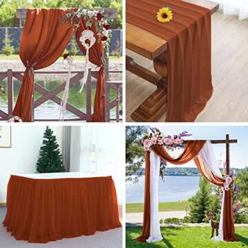 10 Pcs Chiffon Table Runner 10Ft -28x120 Inches Terracotta Sheer Chiffon Table Runner Chiffon Romantic Wedding Runner Overlays for Wedding Decor Birthday Party Bridal Baby Shower Table Decoration
