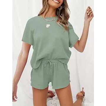 ZESICA Women's Waffle Knit Long Sleeve Top and Shorts Pullover Nightwear Lounge Pajama Set with Pockets