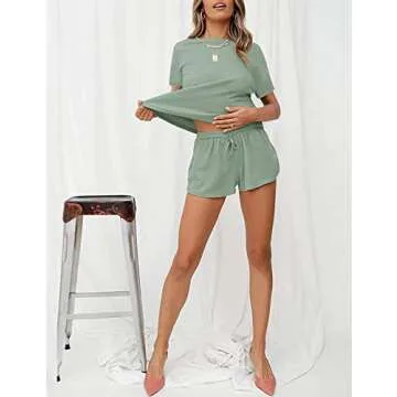 ZESICA Women's Waffle Knit Long Sleeve Top and Shorts Pullover Nightwear Lounge Pajama Set with Pockets