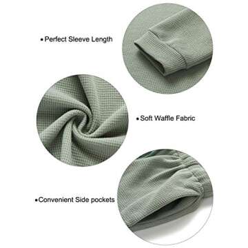 ZESICA Women's Waffle Knit Long Sleeve Top and Shorts Pullover Nightwear Lounge Pajama Set with Pockets