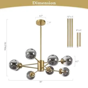 Modern 8-Light Sputnik Chandelier with Glass Globes