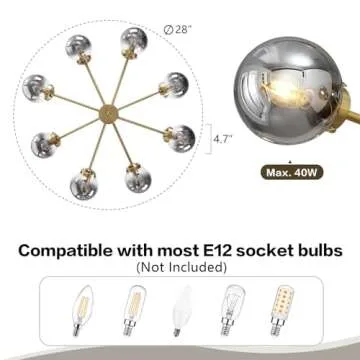 Modern 8-Light Sputnik Chandelier with Glass Globes