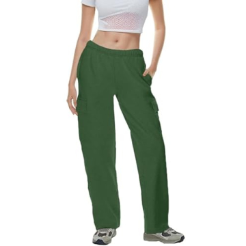 QIBABU Women's Fleece Cargo Sweatpants - Cozy, Stylish Joggers with Pockets