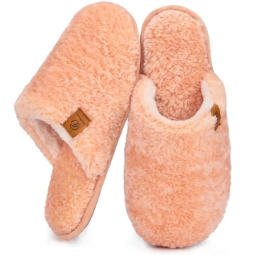 EverFoams Women's Fuzzy Slip-on Slippers Warm Cozy Soft Lightweight Memory Foam Indoor House Shoes P...