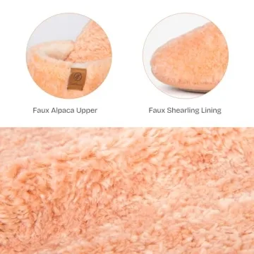 EverFoams Women's Fuzzy Slip-on Slippers Warm Cozy Soft Lightweight Memory Foam Indoor House Shoes Peach, 7-8 US