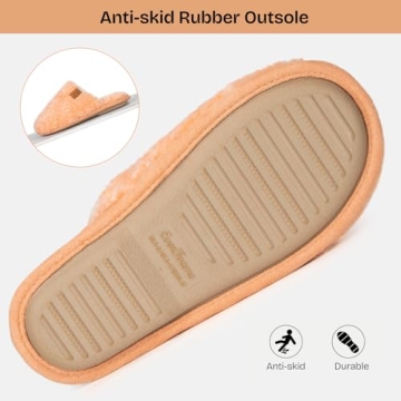 EverFoams Women's Fuzzy Slip-on Slippers Warm Cozy Soft Lightweight Memory Foam Indoor House Shoes Peach, 7-8 US