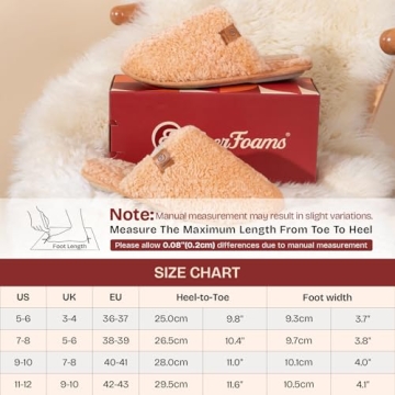 EverFoams Women's Fuzzy Slip-on Slippers Warm Cozy Soft Lightweight Memory Foam Indoor House Shoes Peach, 7-8 US