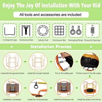 Goplus 60 Inch Kids Trampoline with Safety Enclosure Net, 330 LBS 3-in-1 Mini Trampoline w/Swinging Rings, Heights Adjustable Horizontal Bar, 5 FT Indoor Outdoor Toddler Recreational Trampoline