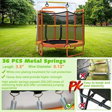 Goplus 60 Inch Kids Trampoline with Safety Enclosure Net, 330 LBS 3-in-1 Mini Trampoline w/Swinging Rings, Heights Adjustable Horizontal Bar, 5 FT Indoor Outdoor Toddler Recreational Trampoline