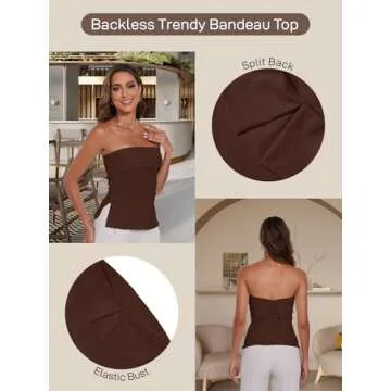 Strapless Tube Tops for Women Backless Going Out Bandeau Top Sexy Trendy Off Shoulder Side Split Summer Bustier Tops Brown