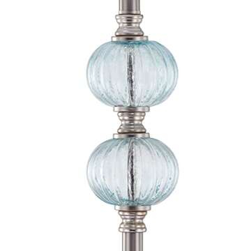 Maxax Floor Lamp 65" Standing Lamp with Blue 2 Glass Stacked Ball, 3-Way Dimmable Tall Pole Lamp with White Fabric Shade for Bedroom Office Living Room