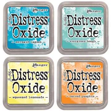 Tim Holtz Ranger Distress Oxide Ink Bundle - Four 3" x 3" Pads (B - Brights : Mermaid Lagoon, Evergr...