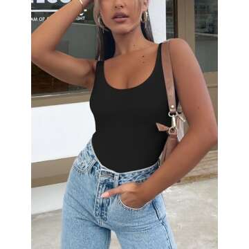 Scoop Neck Sleeveless Bodysuit for Women by REORIA