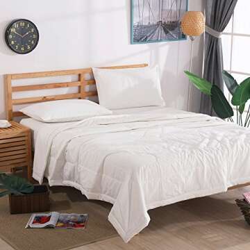 NTCOCO Comforter Set Thin Quilt Summer Lightweight Comforter,100% Washed Cotton,Machine Washable,Soft Comfy Breathable Can Sleep Naked (White, King)