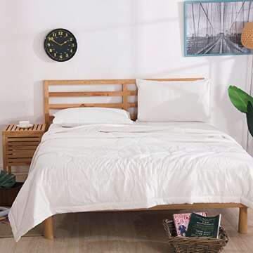 NTCOCO Comforter Set Thin Quilt Summer Lightweight Comforter,100% Washed Cotton,Machine Washable,Soft Comfy Breathable Can Sleep Naked (White, King)