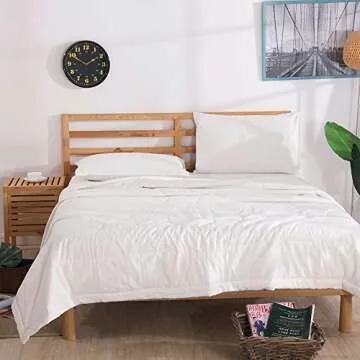 NTCOCO Comforter Set Thin Quilt Summer Lightweight Comforter,100% Washed Cotton,Machine Washable,Soft Comfy Breathable Can Sleep Naked (White, King)