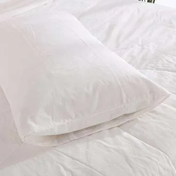 NTCOCO Comforter Set Thin Quilt Summer Lightweight Comforter,100% Washed Cotton,Machine Washable,Soft Comfy Breathable Can Sleep Naked (White, King)