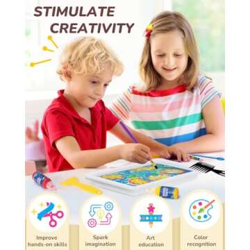 JUPITEARTH 60Pcs Water Marbling Paint Kit, Arts and Crafts for Girls & Boys, Art Supplies for Kids A...