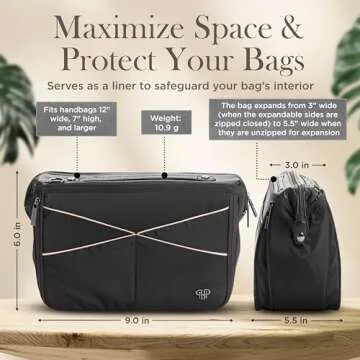 Littbag Handbag Organizer with Patented LED & Auto 60-sec Shutoff - Featured in Oprah's Favorite Things – Purse Organizer with 12 Compartments, Clear Pockets, Zippered Privacy Pocket & More (Blush)