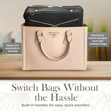 Littbag Handbag Organizer with Patented LED & Auto 60-sec Shutoff - Featured in Oprah's Favorite Things – Purse Organizer with 12 Compartments, Clear Pockets, Zippered Privacy Pocket & More (Blush)