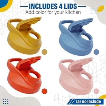 LIVEBAY Mason Jar Flip Cap Lid - Airtight Spout in 4 Colors