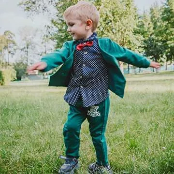 HZXVic Toddler Boy Gentleman Outfits Suit,Baby Tuxedo Dress Shirt with Bowtie + Pants Clothes Sets (Green, 18M)