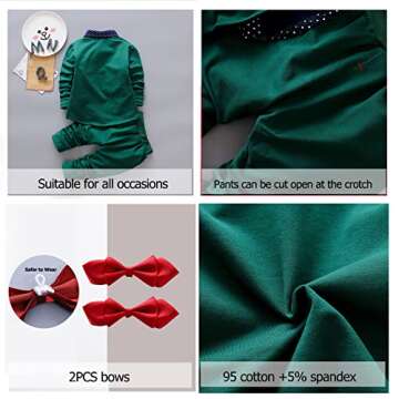HZXVic Toddler Boy Gentleman Outfits Suit,Baby Tuxedo Dress Shirt with Bowtie + Pants Clothes Sets (Green, 18M)