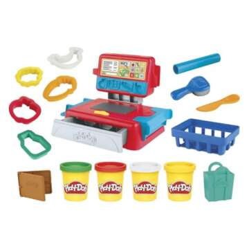 Play-Doh Cash Register Toy for Kids 3 Years and Up with Fun Sounds, Play Food Accessories, and 4 Non...