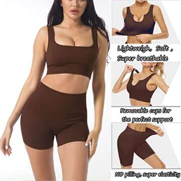 niyokki Workout Sets for Women 2 Piece, Cute YOGA Workout Set, Two Piece Workout Outfits,2 Pack (M, Coffe +white)