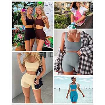 niyokki Workout Sets for Women 2 Piece, Cute YOGA Workout Set, Two Piece Workout Outfits,2 Pack (M, Coffe +white)