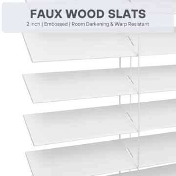 Lotus Faux Wood Cordless Blinds 31" x 72" Bright White