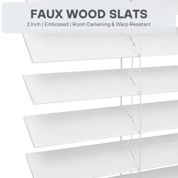 Lotus Faux Wood Cordless Blinds 31" x 72" Bright White