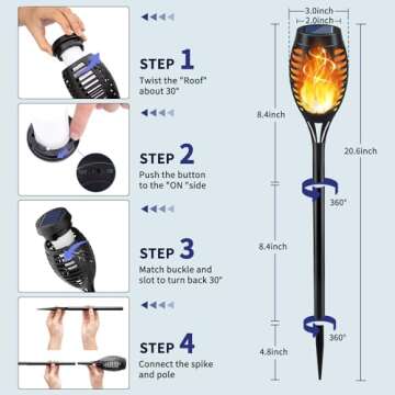 KYEKIO Solar Torch Lights Outdoor Flickering Flame, 12Pack Solar Lights Outdoor, Garden Lights Solar Powered Waterproof, Outdoor Solar Lights for Yard, Solar Tiki Torches for Outside Patio Decorations