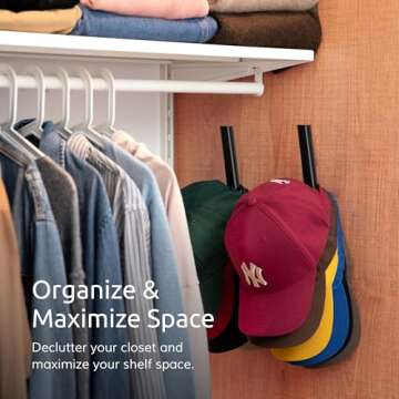 Ozueccr Hat Rack for Baseball Caps – Wall Mounted Vertical Hat Holder, Multi-Purpose Wall Hook, Cl...