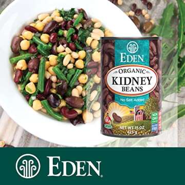 Eden Organic Red Kidney Beans, 15 oz Can, No Salt Added, Non-GMO, U.S. Grown, Heat and Serve, Macrobiotic, Red Beans (12-Pack)
