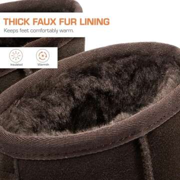 DREAM PAIRS Snow Boots for Women Genuine Suede Faux Fur Lining Water Resistant Anti-Slip Warm Winter Booties Slip On Memory Foam Comfort Ankle Boots FuzzyClassicⅡ Low Boots,Size 6.5,Brown,SDSB2432W
