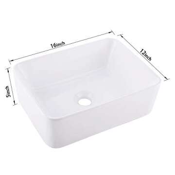 Rectangle Bathroom Sink - VASOYO 16"x12" Bathroom Sink Above Counter White Vessel Sink Rectangle Ceramic Bathroom Vessel Vanity Sink Art Basin