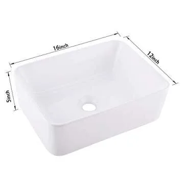 Rectangle Bathroom Sink - VASOYO 16"x12" Bathroom Sink Above Counter White Vessel Sink Rectangle Ceramic Bathroom Vessel Vanity Sink Art Basin