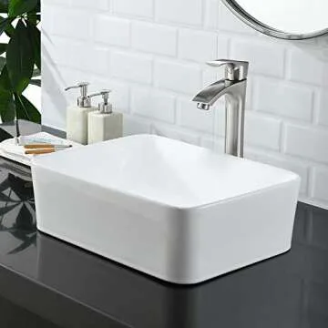 Rectangle Bathroom Sink - VASOYO 16"x12" Bathroom Sink Above Counter White Vessel Sink Rectangle Ceramic Bathroom Vessel Vanity Sink Art Basin