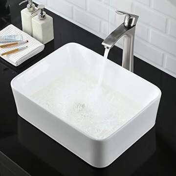 Rectangle Bathroom Sink - VASOYO 16"x12" Bathroom Sink Above Counter White Vessel Sink Rectangle Ceramic Bathroom Vessel Vanity Sink Art Basin