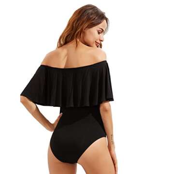 Verdusa Women's Off The Shoulder Short Sleeve Ruffle Bodysuit