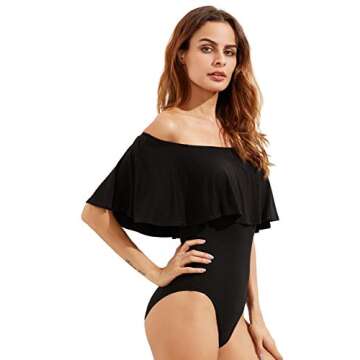 Verdusa Women's Off The Shoulder Short Sleeve Ruffle Bodysuit