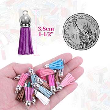 Cridoz 200pcs Leather Keychain Tassels Bulk for Crafts, Acrylic Blanks, Charms, Earrings, Bracelets and Jewelry Making (40 Colors)