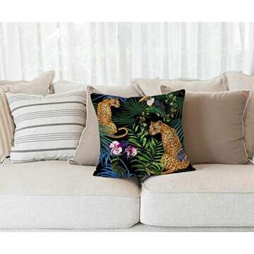 Solekla Animal Print Leopard Pillow Cover Cotton Linen Tropical Safari Decorative Pillow Covers Cush...