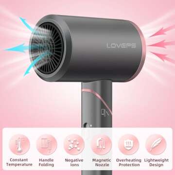 LOVEPS 1800W Ionic Blow Dryer - Perfect Travel Buddy for Hair