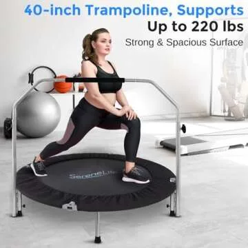 SereneLife 40" Foldable Mini Trampoline - Compact Fitness Trampoline for Kids Adults, Exercise Rebou...